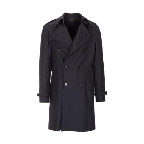 Paoloni Dubbelknäppt ullblandad trenchcoat Blue, Herr