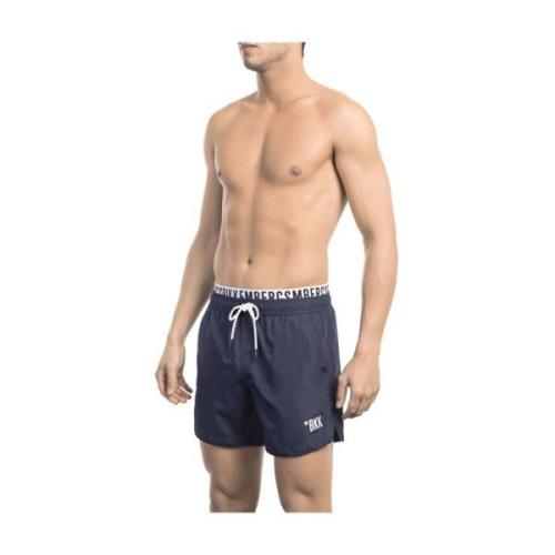 Bikkembergs Blå Designer Badshorts med Märkesband Blue, Herr