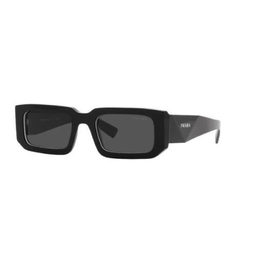 Prada Fyrkantiga svarta solglasögon med grå linser Black, Herr