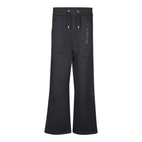 Balmain Svarta Laminerade Joggerbyxor Black, Herr