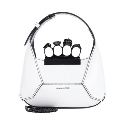 Alexander McQueen Ivory Jewelled Hobo Mini Väska White, Dam