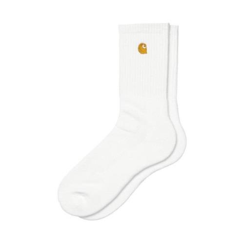Carhartt Wip Vita Chase Socks med Guld Logo White, Herr