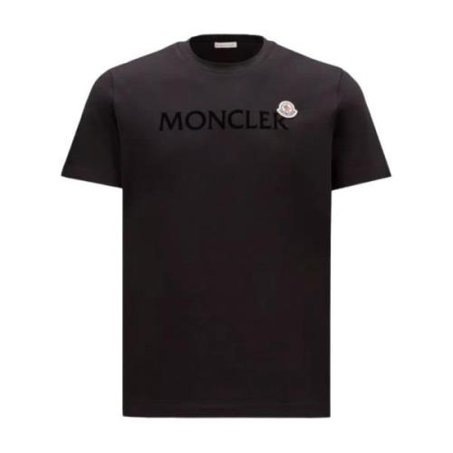 Moncler Logo T-Shirt Svart Bomull Rund Hals Black, Herr