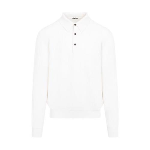 Kiton Bianco Stickad Polo White, Herr