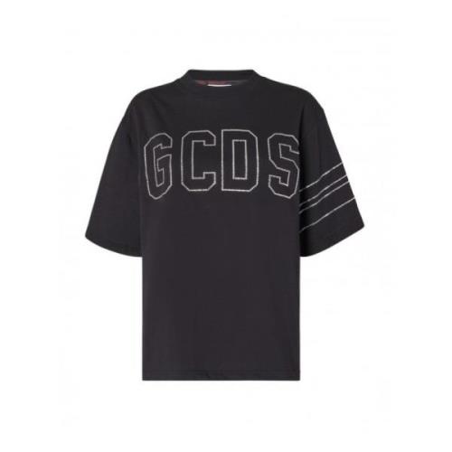 Gcds Glittrande Logo Oversized T-shirt Black, Dam
