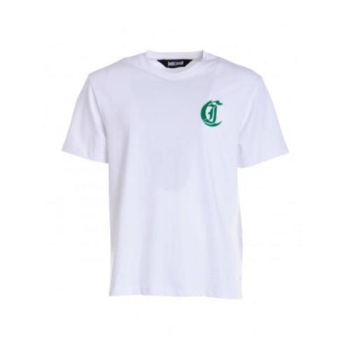 Just Cavalli Sammet Logo T-shirt Kortärmad Löst sittande White, Herr