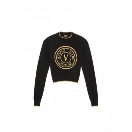 Versace Crop Ullstickad Logo Tröja Black, Dam