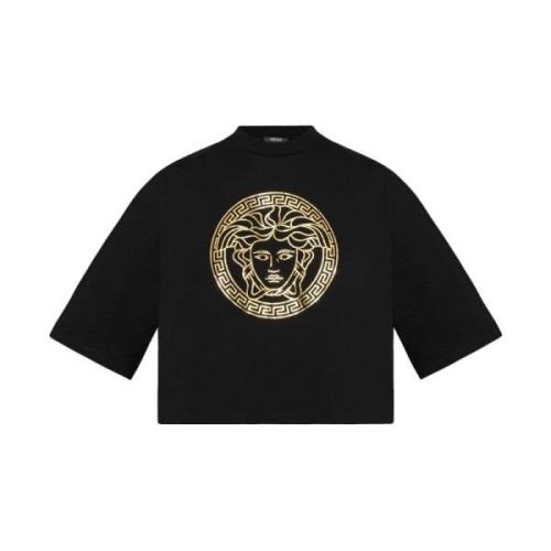 Versace Svart Bomull Jersey Logo T-shirt Black, Dam