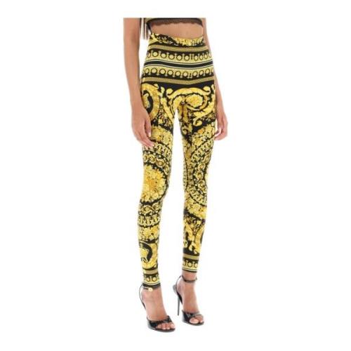 Versace Barocco Print High-Rise Leggings Multicolor, Dam