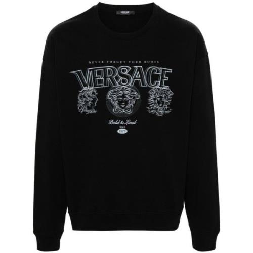 Versace Svart Logo Print Crew Neck Sweater Black, Herr