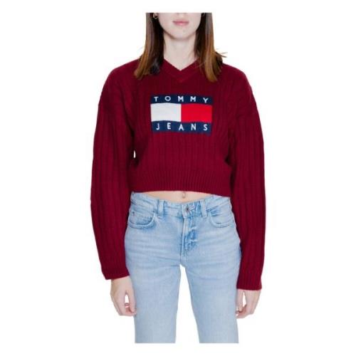 Tommy Jeans Center Flag Sweater Höst/Vinter Kollektion Red, Dam