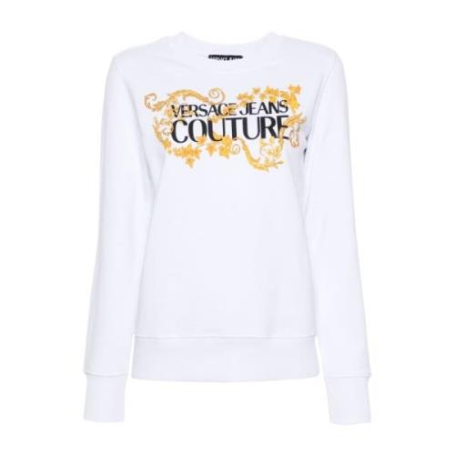 Versace Jeans Couture Vit Bomullssweatshirt med Framlogo Print White, ...