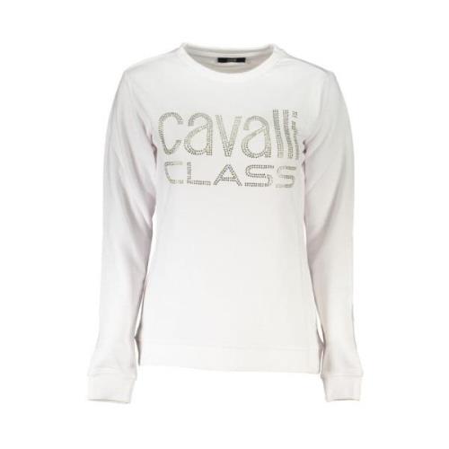 Cavalli Class Vit Bomullssweatshirt med Strass Logo White, Dam