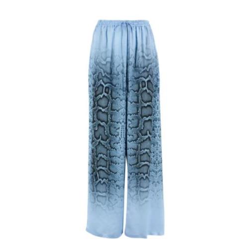 Ermanno Scervino Python Print Siden Twill Wide Leg Byxor Blue, Dam