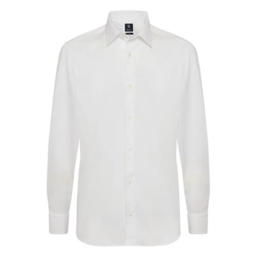 Boggi Milano Slim Fit Vit Pinpoint Bomull Skjorta White, Herr