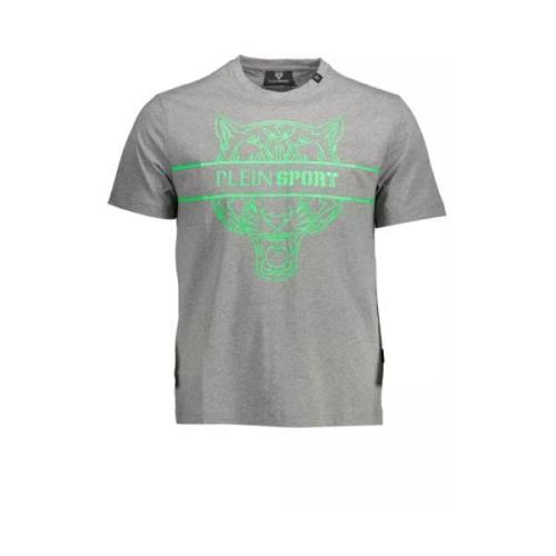 Plein Sport Grå Bomull T-Shirt med Kontrasterande Detaljer Gray, Herr