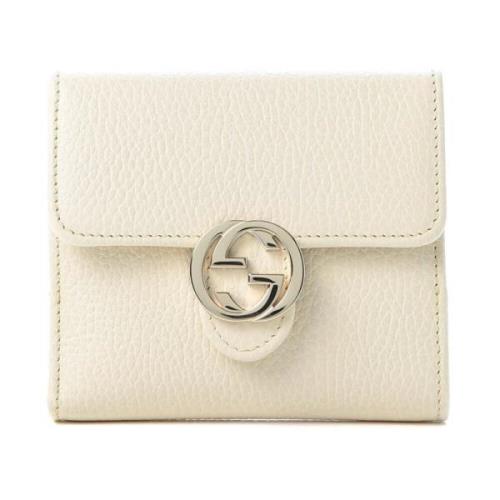 Gucci Läder Bifold Plånbok med Logotyp White, Dam