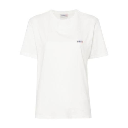 Autry Vit Bomullst-shirt med Logopatch White, Dam