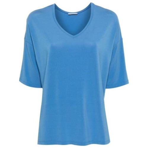 Le Tricot Perugia Blå V-ringad T-shirt med sänkta axlar Blue, Dam