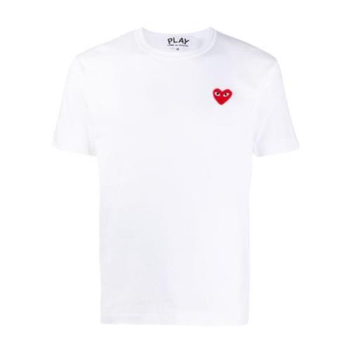 Comme des Garçons Play Vit Logotyp Broderad T-shirt White, Herr