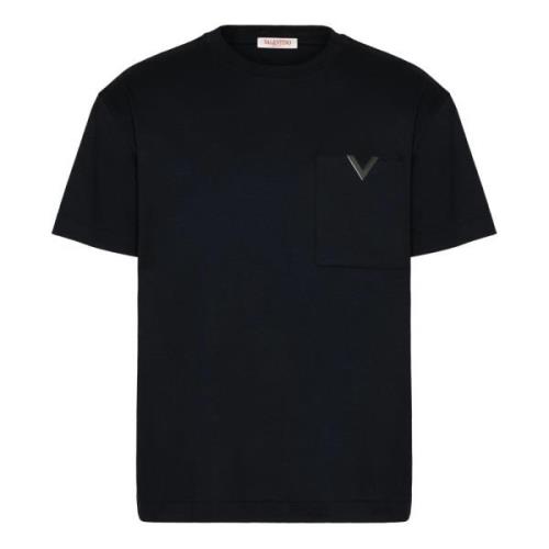 Valentino Garavani Svart Metallic V-Detalj T-shirts Polos Black, Herr