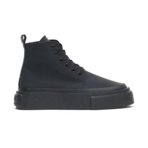 MM6 Maison Margiela Svarta Lädersneakers Rund Tå Black, Herr