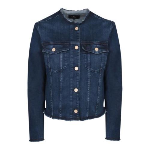 7 For All Mankind Blå Denim Knappjacka Blue, Dam