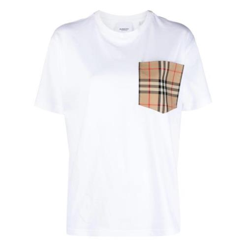 Burberry Vita T-shirts och Polos med Check-ficka White, Dam