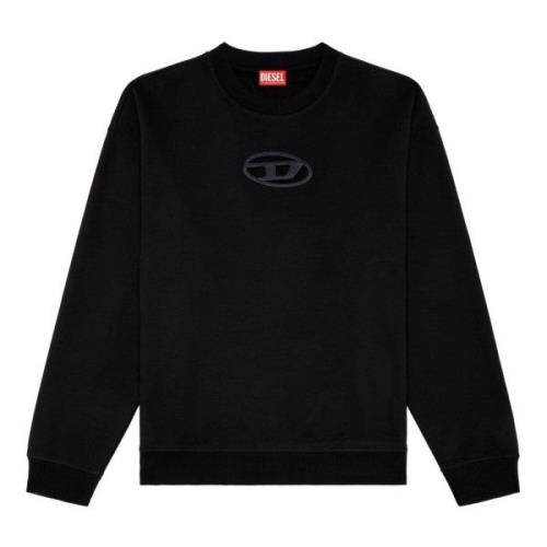 Diesel Svart Oval D Sweatshirt Ribbade Kanter Black, Herr