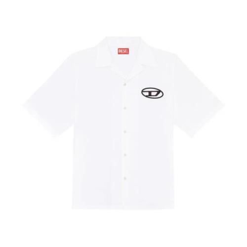 Diesel Vit Långärmad Poplin Skjorta med Broderad Logo White, Herr