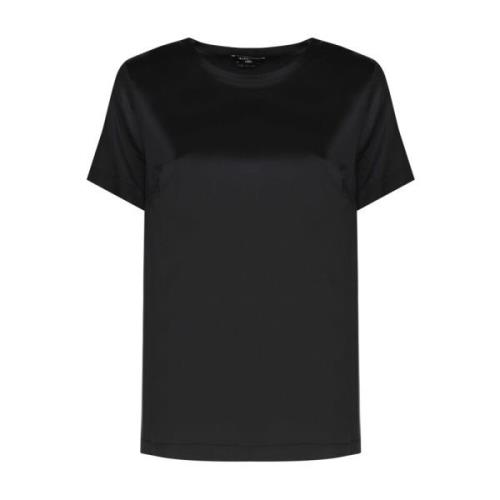 Guess Svart Silke T-shirt Rund Hals Korta ärmar Black, Dam