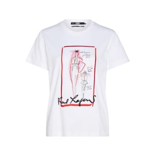 Karl Lagerfeld Vit Sketch Logo Bomull T-shirt White, Dam