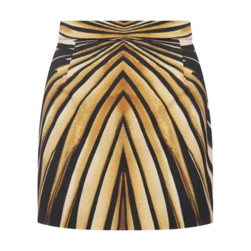 Roberto Cavalli Gyllene Silke Mini Kjol Ray Of Gold Print Beige, Dam