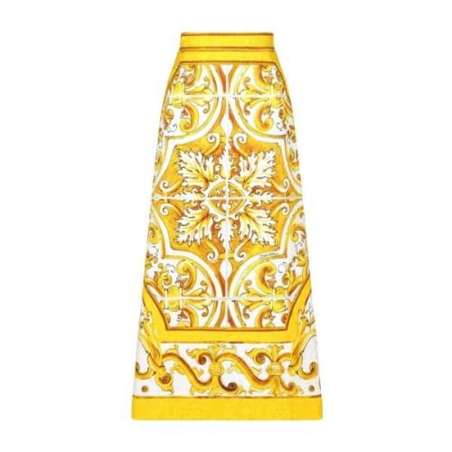 Dolce & Gabbana Majolica Print Sidenskjol Yellow, Dam