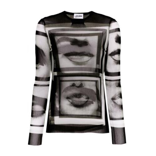 Jean Paul Gaultier Mesh Face Print Top Svart Black, Dam
