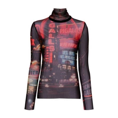 Jean Paul Gaultier Mesh Semi-Sheer Pigalle Print Top Multicolor, Dam