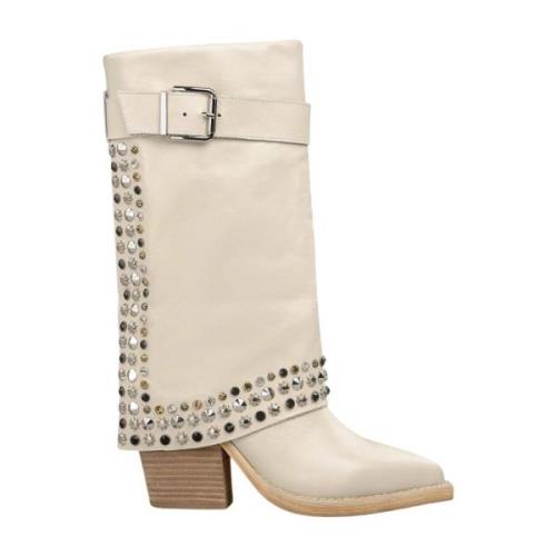 Alma EN Pena Studded Heeled Boot White, Dam