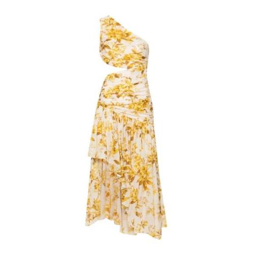 Zimmermann Blommig Asymmetrisk Maxi Klänning Yellow, Dam