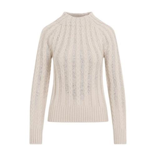 Ermanno Scervino Vit Smok Turtleneck Sweater Beige, Dam