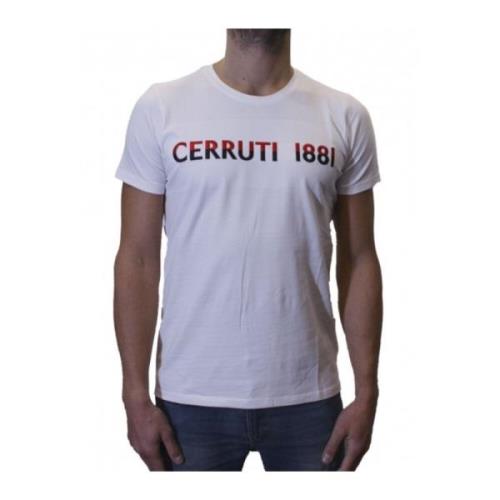 Cerruti 1881 Stretch Logo TShirt Vit Rund Hals Kort Ärm White, Herr