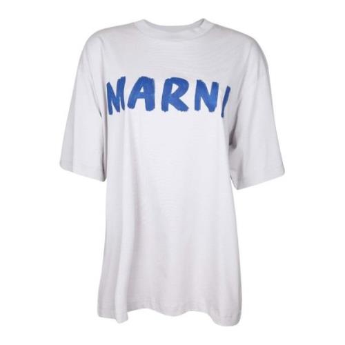 Marni Grå Bomull Jersey T-shirt med Logo Gray, Dam