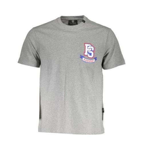 Plein Sport Grå Bomull T-Shirt med Logotyp Gray, Herr