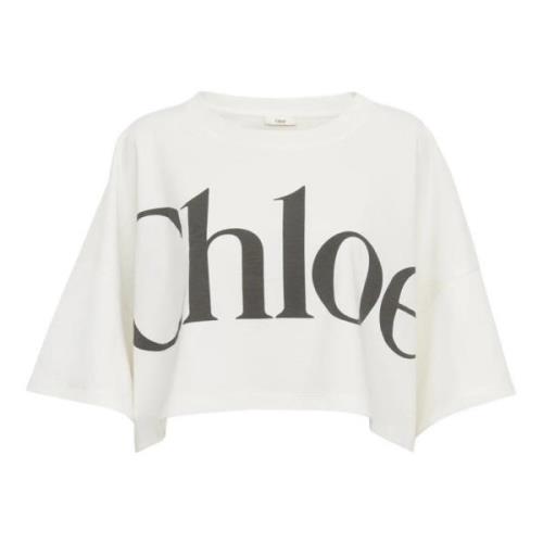 Chloé Vit T-shirt med Faded Logo Print White, Dam