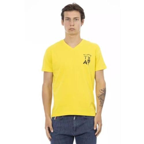 Trussardi Ljusgul V-ringad T-shirt med Brösttryck Yellow, Herr