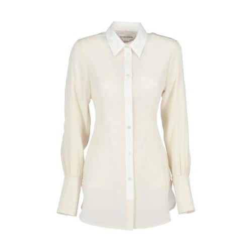 Victoria Beckham Stilren Kontrast Blus Beige, Dam