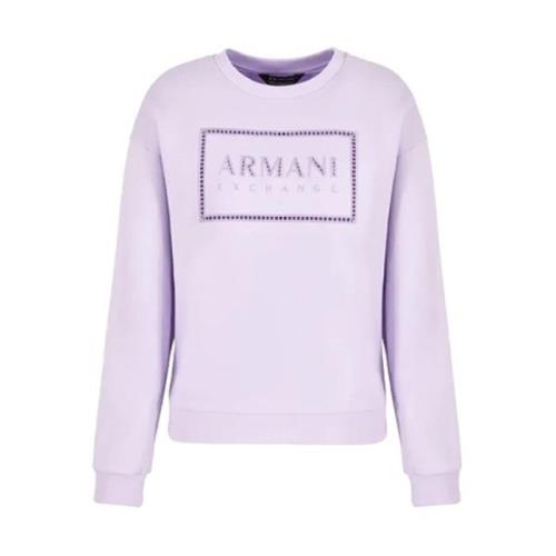 Armani Exchange Ekologisk Bomull Crewneck Tröja Lila Purple, Dam