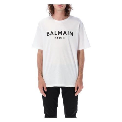 Balmain Logo T-shirt Bianco Nero White, Herr