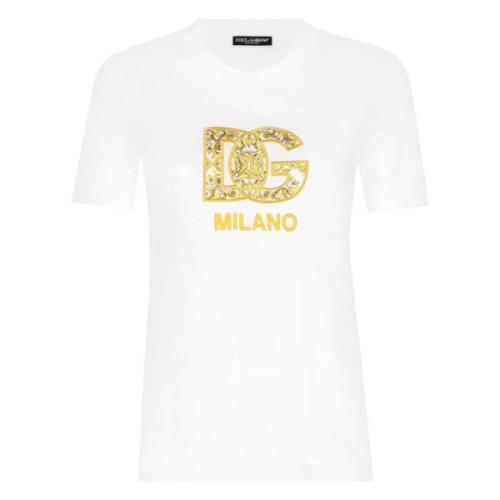 Dolce & Gabbana Maiolica Print T-shirt Vit White, Dam