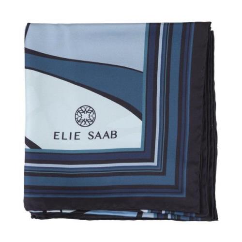 Elie Saab Blått Sidenhalsduk med Logotyp Blue, Dam