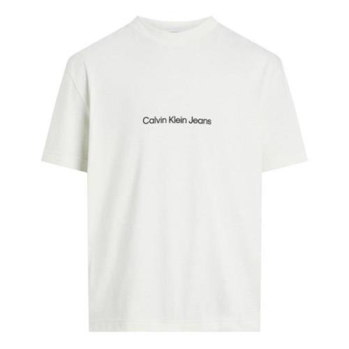 Calvin Klein Jeans Stilig Tryckt Bomull T-shirt för Män White, Herr